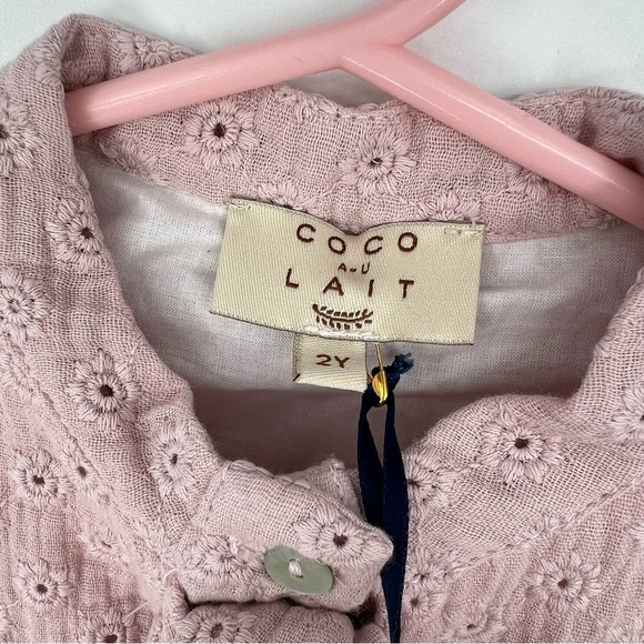 COCO AU LAIT British Embroidery Tie Collar Short Puff Sleeve Dress 2Y - Picture 5 of 7